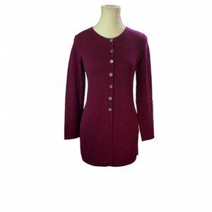 Charter Club 100% Cashmere Burgundy Button-Up Cardigan Slim Fit S/M
